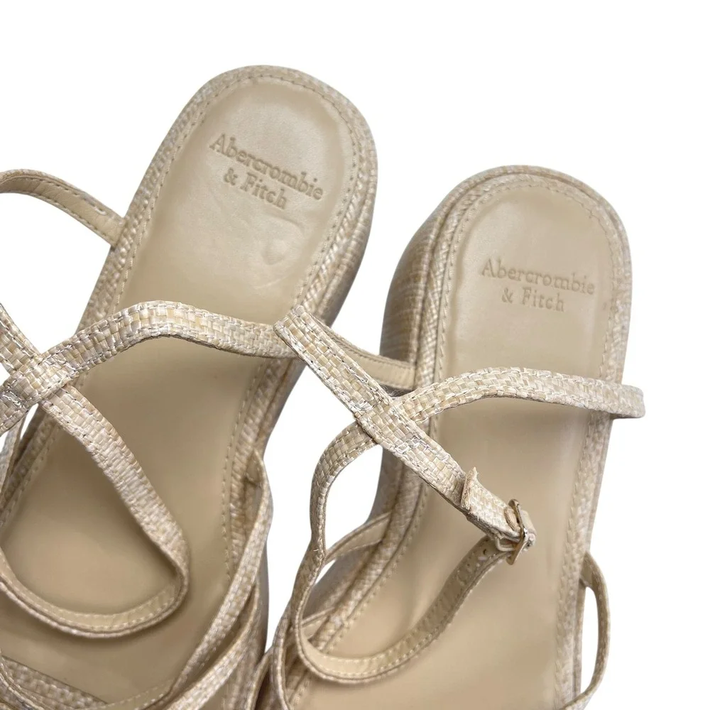 Abercrombie & Fitch Women's Platform Sandal‎ Heels Woven Strappy Sz 8.5 EUC